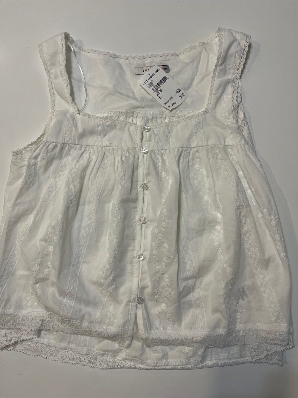 Lush White Lace-Trim Button babydoll tank